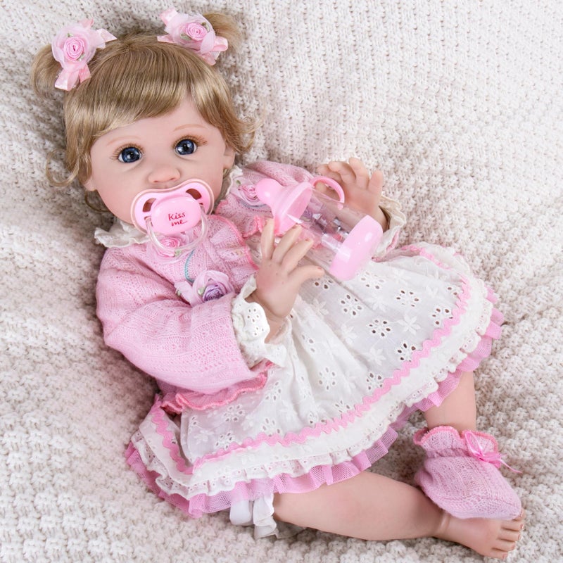 Aori Reborn Baby Dolls 22 Inch - Realistic Baby Doll for Kids 3+ Years - Lifelike Newborn Baby Girl with Pink Outfit - Handmade Cloth Body Reborn Toddler for Gift, Collection & Role Play - Image 2